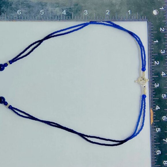 Lapis Lazuli Beaded Chain Pendant Necklace, Striking Blue Stone Pendant, Gemston - Picture 8 of 12